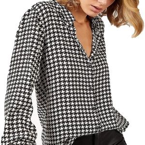 Big Dart Blouse Black and White HoundsTooth Pattern